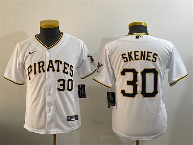 Youth Pittsburgh Pirates #30 Paul Skenes White With Patch Cool Base Stitched Jersey